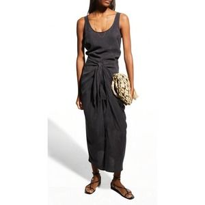 ANEMOS Sz M Medium 100% Cupro Light Black D.K. Midi Wrap Dress NWT